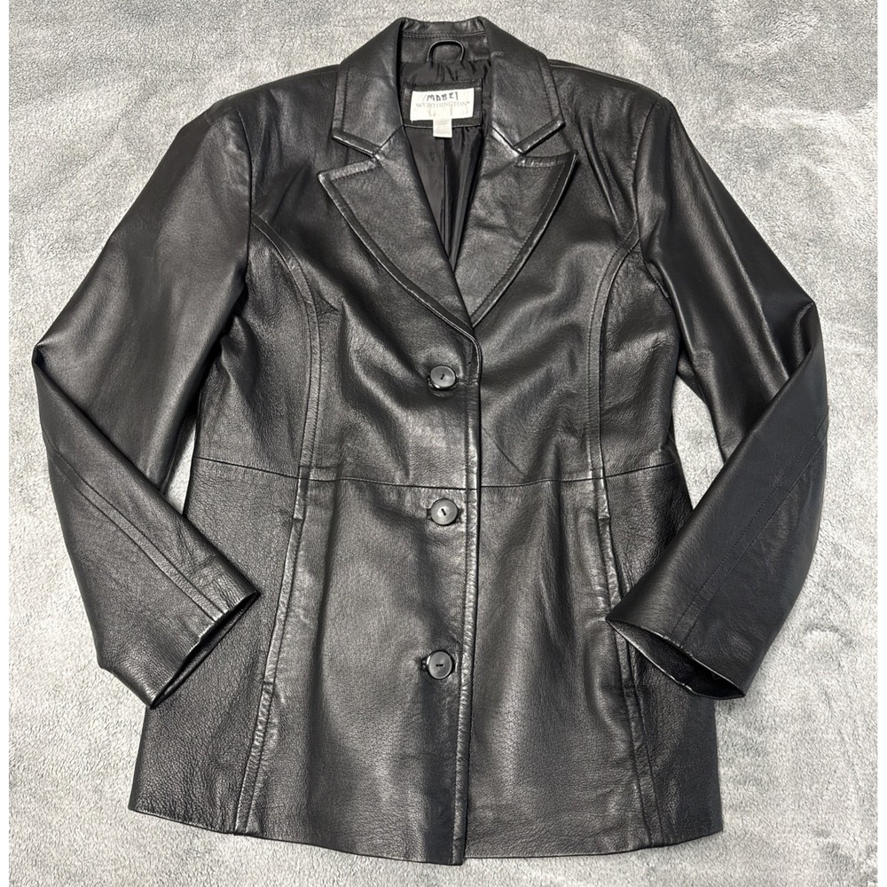 Worthington Black Genuine Leather Jacket Women's Size Large